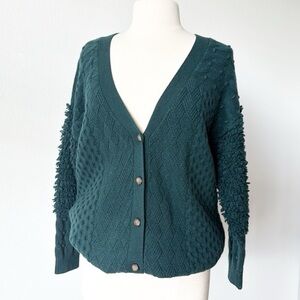 Garnet Hill Recycled-Cashmere Mixed-Stitch Cardigan Teal